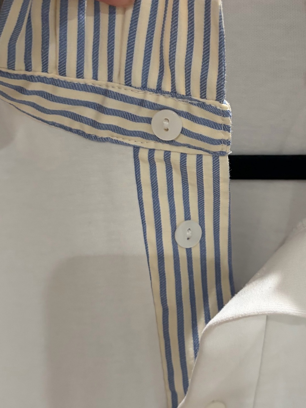 entro White Polo with Blue-Striped Ruffle Collar and Puff Sleeves - Picture 4 of 5